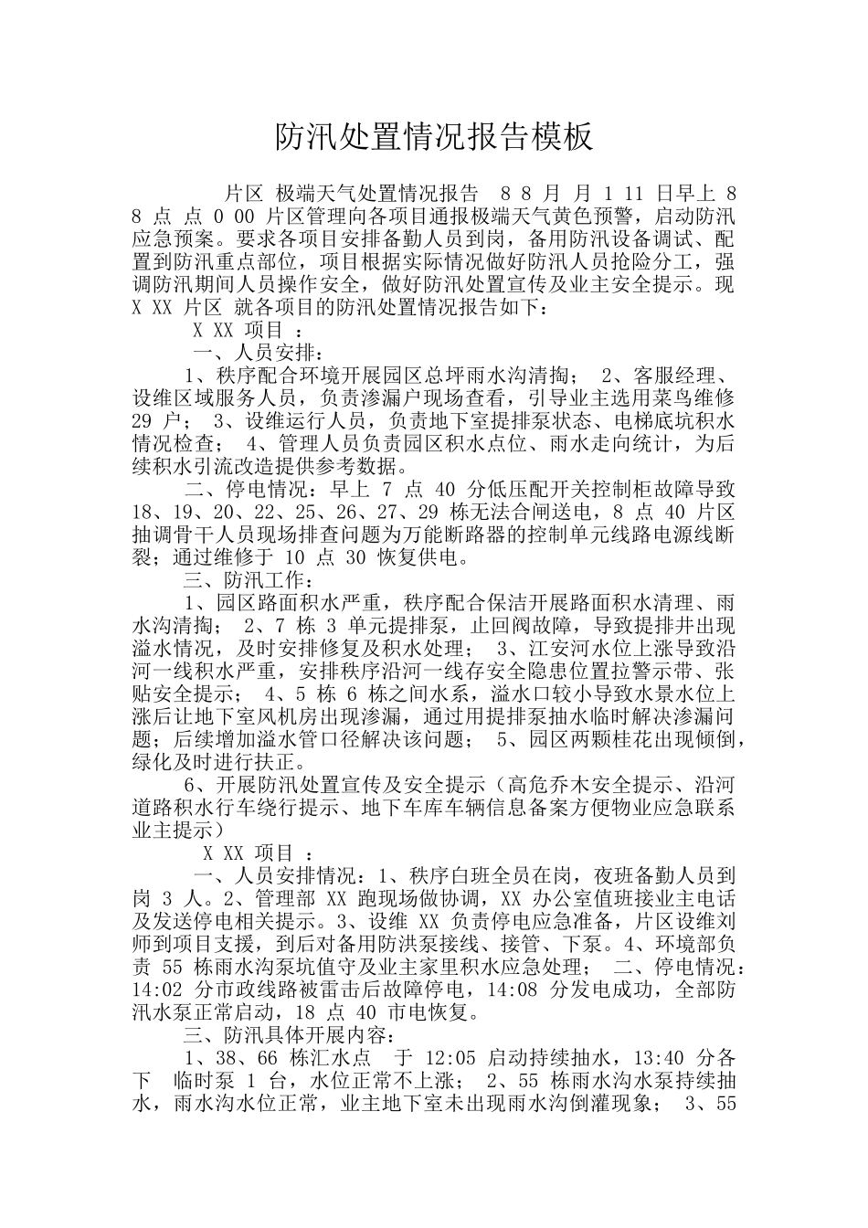 防汛处置情况报告模板_第1页