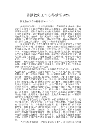 防汛救灾工作心得感悟2024