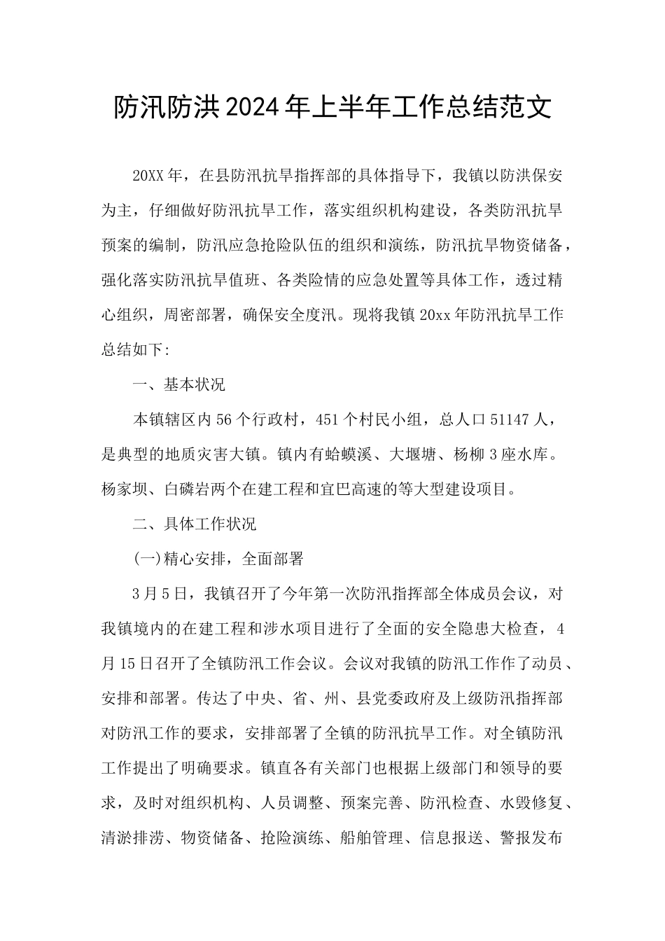 防汛防洪2024年上半年工作总结范文_第1页