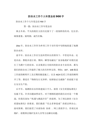 防治水工作个人年度总结900字