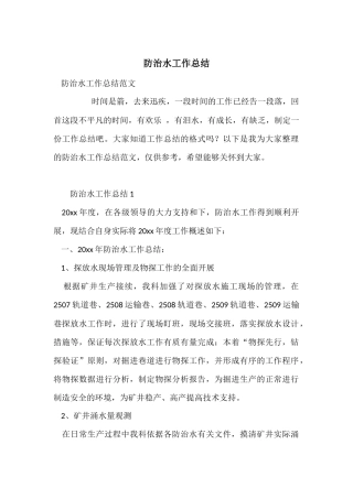 防治水工作总结