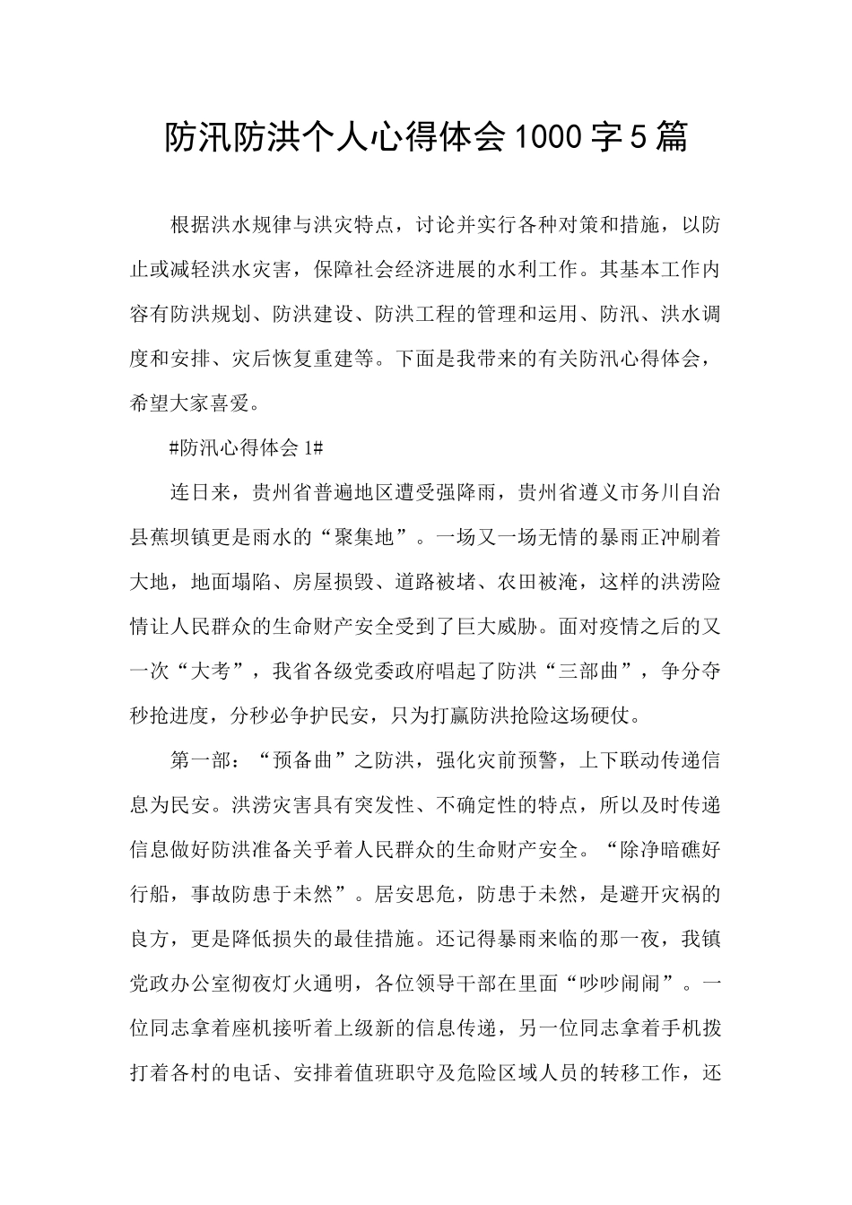 防汛防洪个人心得体会1000字5篇_第1页