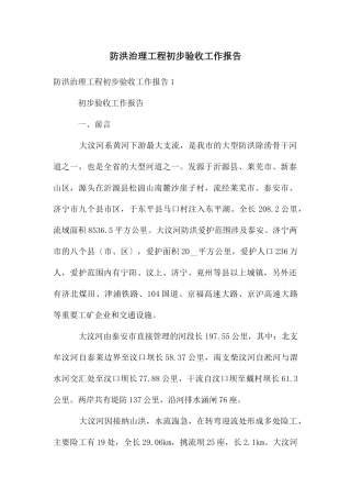 防洪治理工程初步验收工作报告