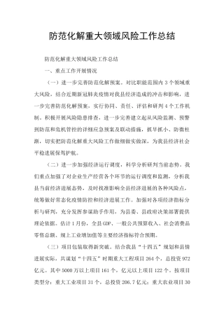 防范化解重大领域风险工作总结