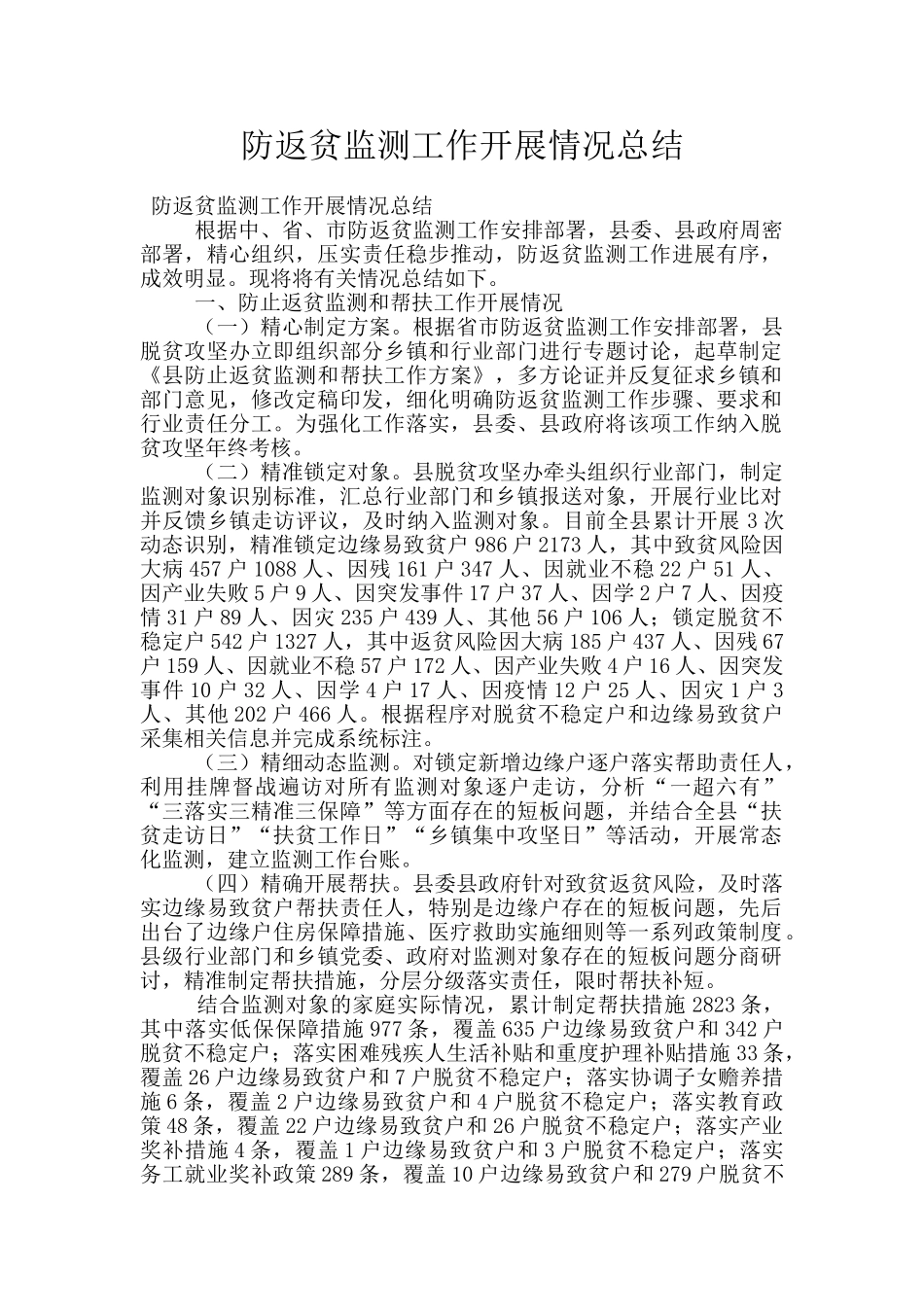 防返贫监测工作开展情况总结_第1页