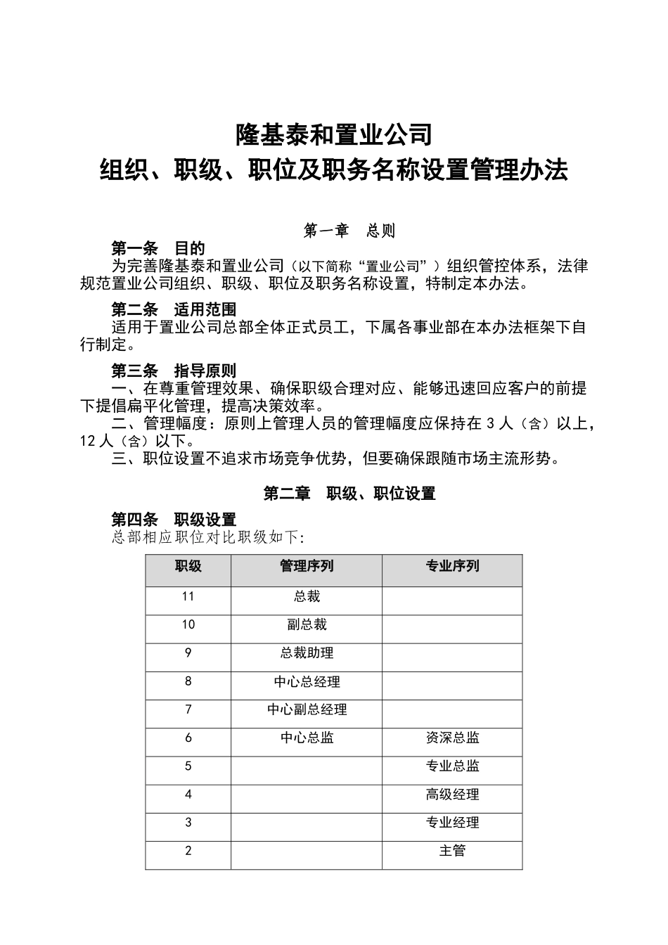 隆基泰和置业组织、职级、职位及职务名称设置管理办法V1.0_第1页