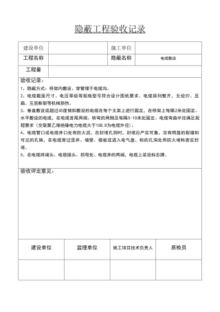 隐蔽工程验收记录(电缆敷设)