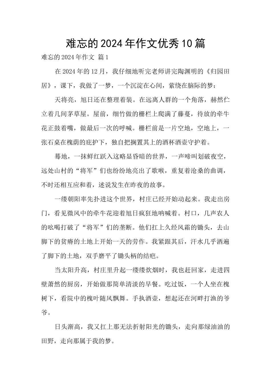 难忘的2024年作文优秀10篇_第1页