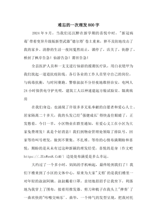 难忘的一次理发800字