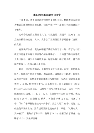 难忘的冬季运动会600字