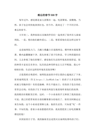 难忘的春节500字