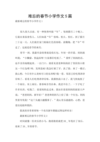 难忘的春节小学作文5篇