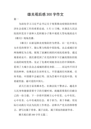 雄关观后感300字作文