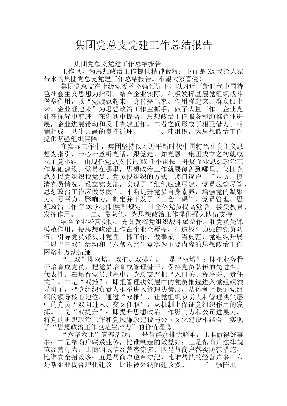 集团党总支党建工作总结报告_第1页