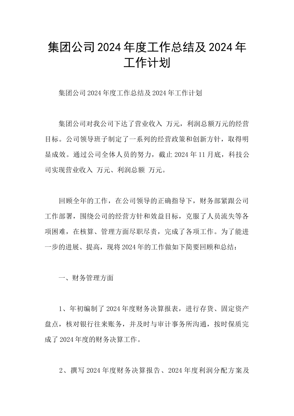 集团公司2024年度工作总结及2024年工作计划_第1页