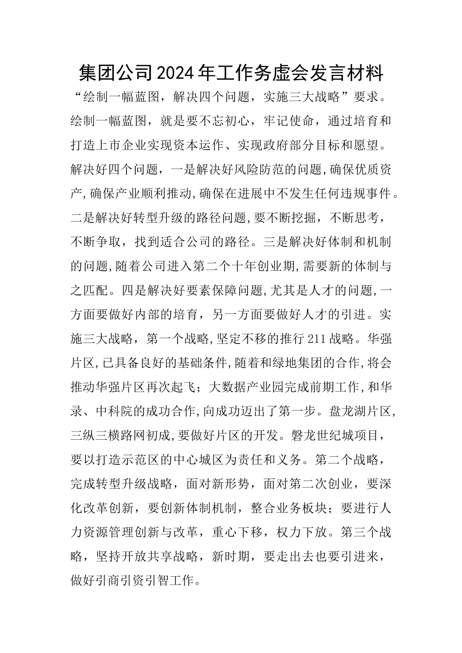 集团公司2024年工作务虚会发言材料_第1页