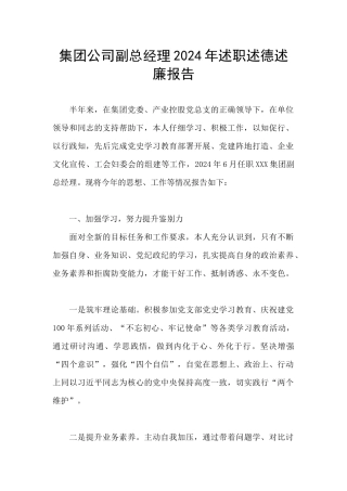 集团公司副总经理2024年述职述德述廉报告