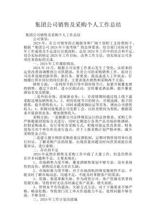 集团公司销售及采购个人工作总结