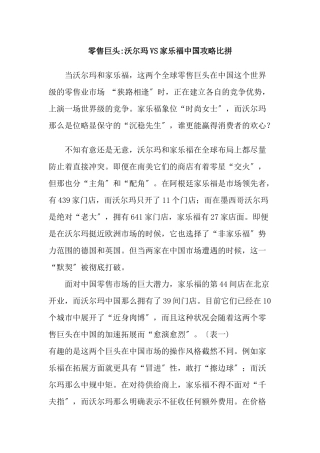 零售巨头沃尔玛VS家乐福中国攻略比拼