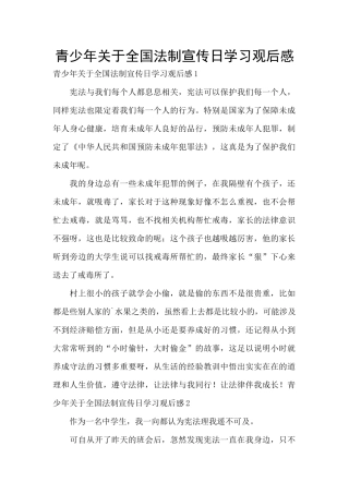 青少年关于全国法制宣传日学习观后感