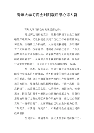 青年大学习两会时刻观后感心得5篇