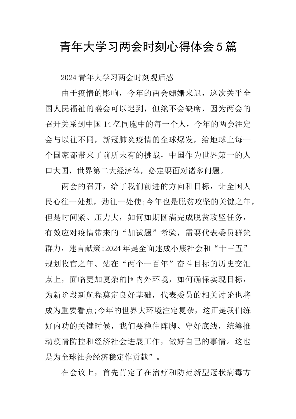 青年大学习两会时刻心得体会5篇_第1页