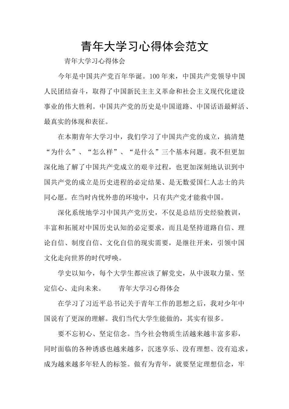 青年大学习心得体会范文_第1页