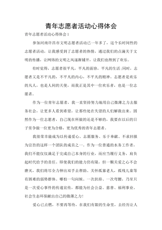 青年志愿者活动心得体会