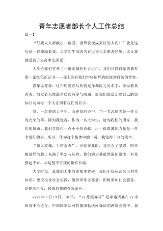 青年志愿者部长个人工作总结
