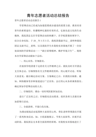 青年志愿者活动总结报告