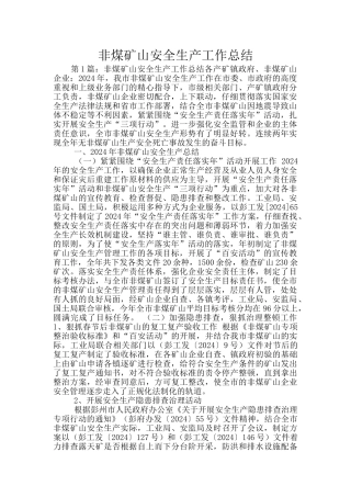 非煤矿山安全生产工作总结