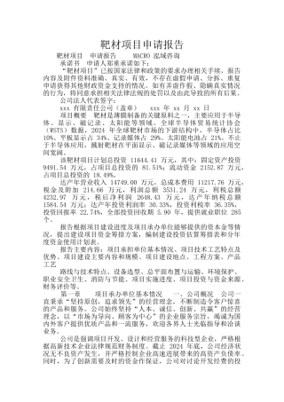 靶材项目申请报告