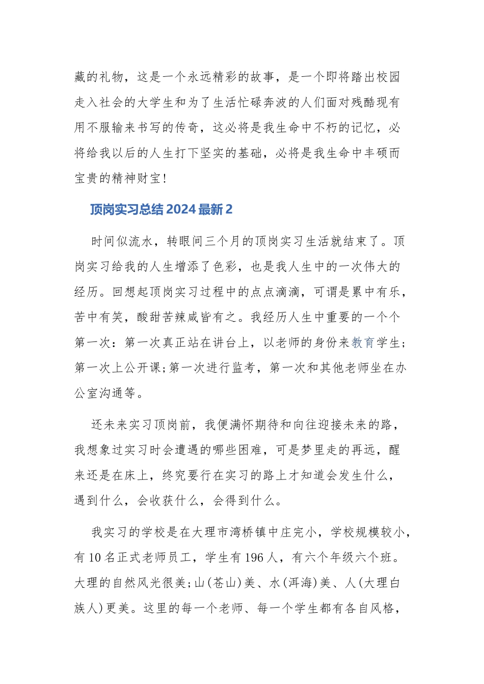 顶岗实习总结2024新版_第3页