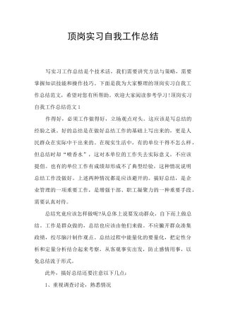 顶岗实习自我工作总结