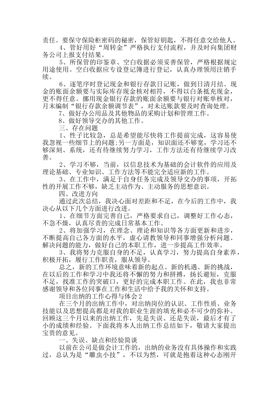 项目出纳的工作心得与体会5篇_第3页