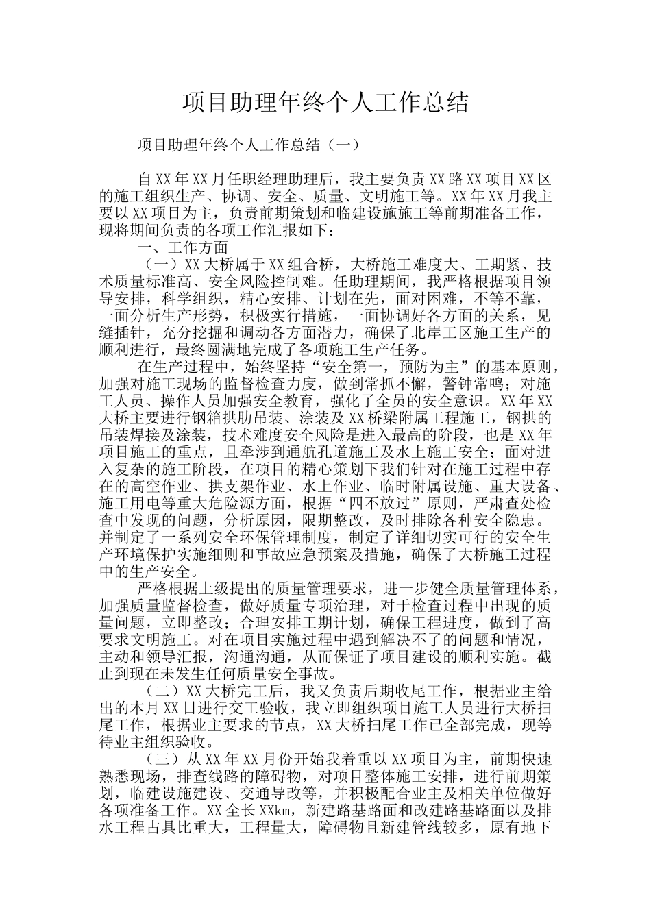 项目助理年终个人工作总结_第1页