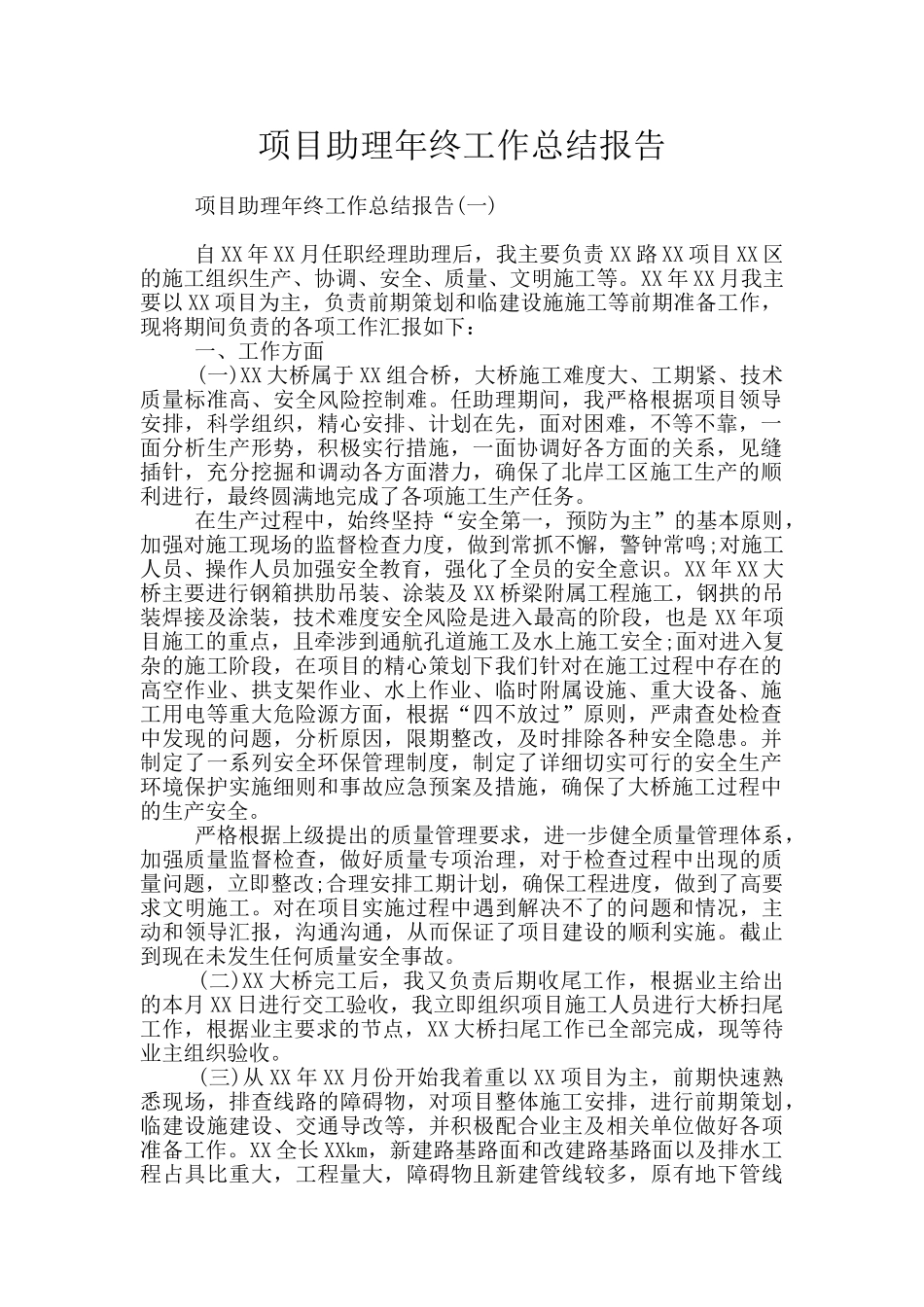 项目助理年终工作总结报告_第1页