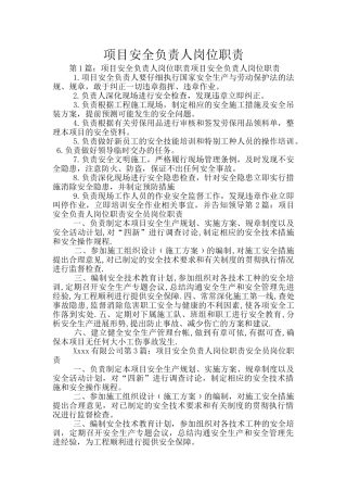 项目安全负责人岗位职责