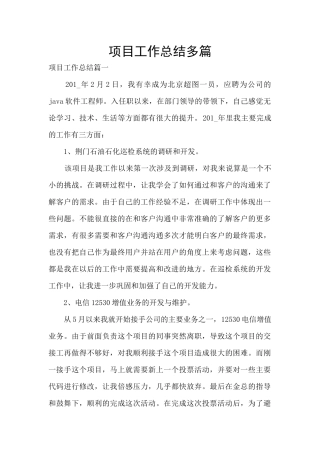 项目工作总结多篇