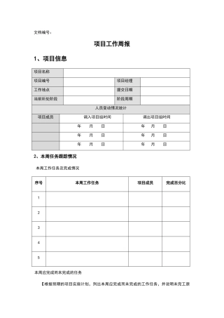 项目工作周报模板