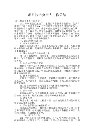 项目技术负责人工作总结