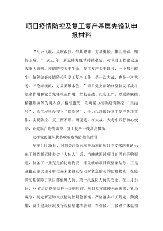 项目疫情防控及复工复产基层先锋队申报材料
