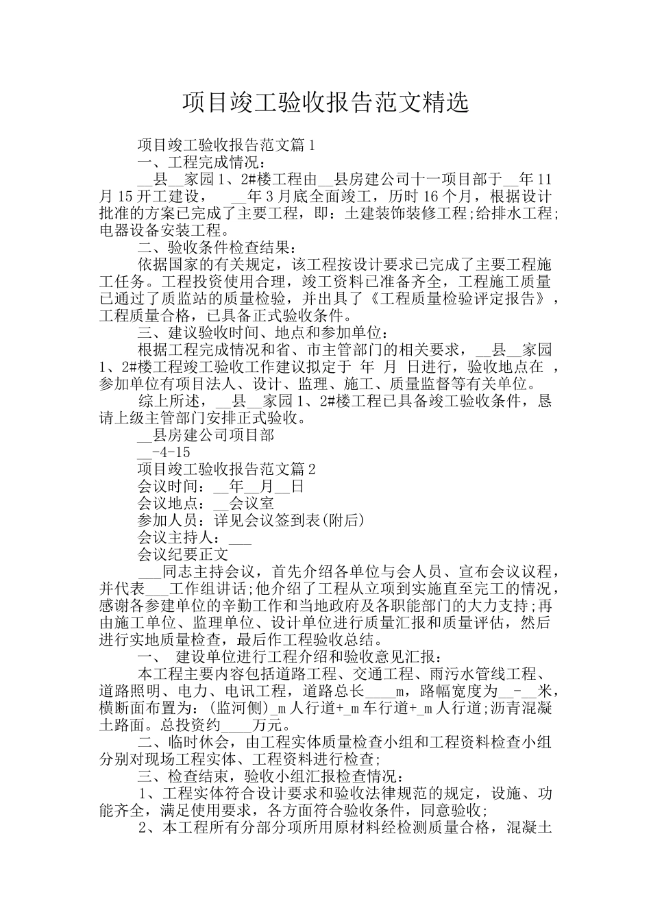 项目竣工验收报告范文精选_第1页
