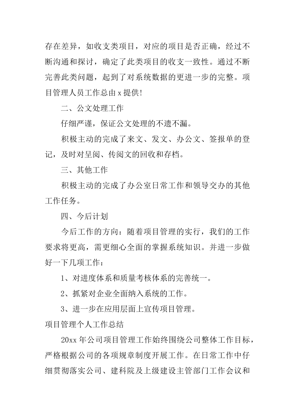 项目管理个人工作总结_第2页