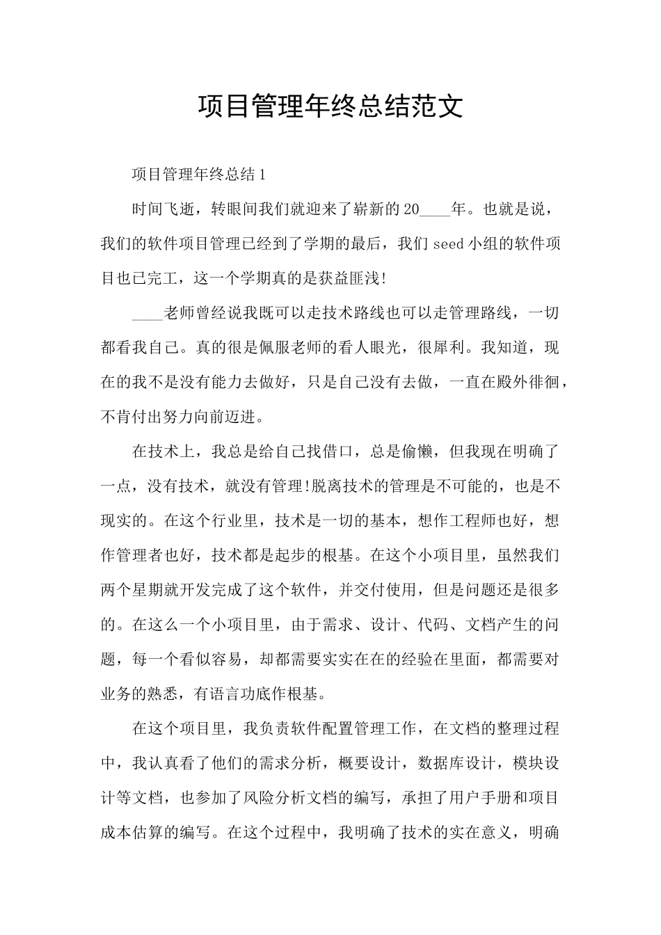 项目管理年终总结范文_第1页