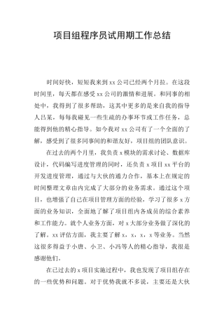 项目组程序员试用期工作总结