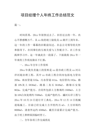 项目经理个人年终工作总结范文