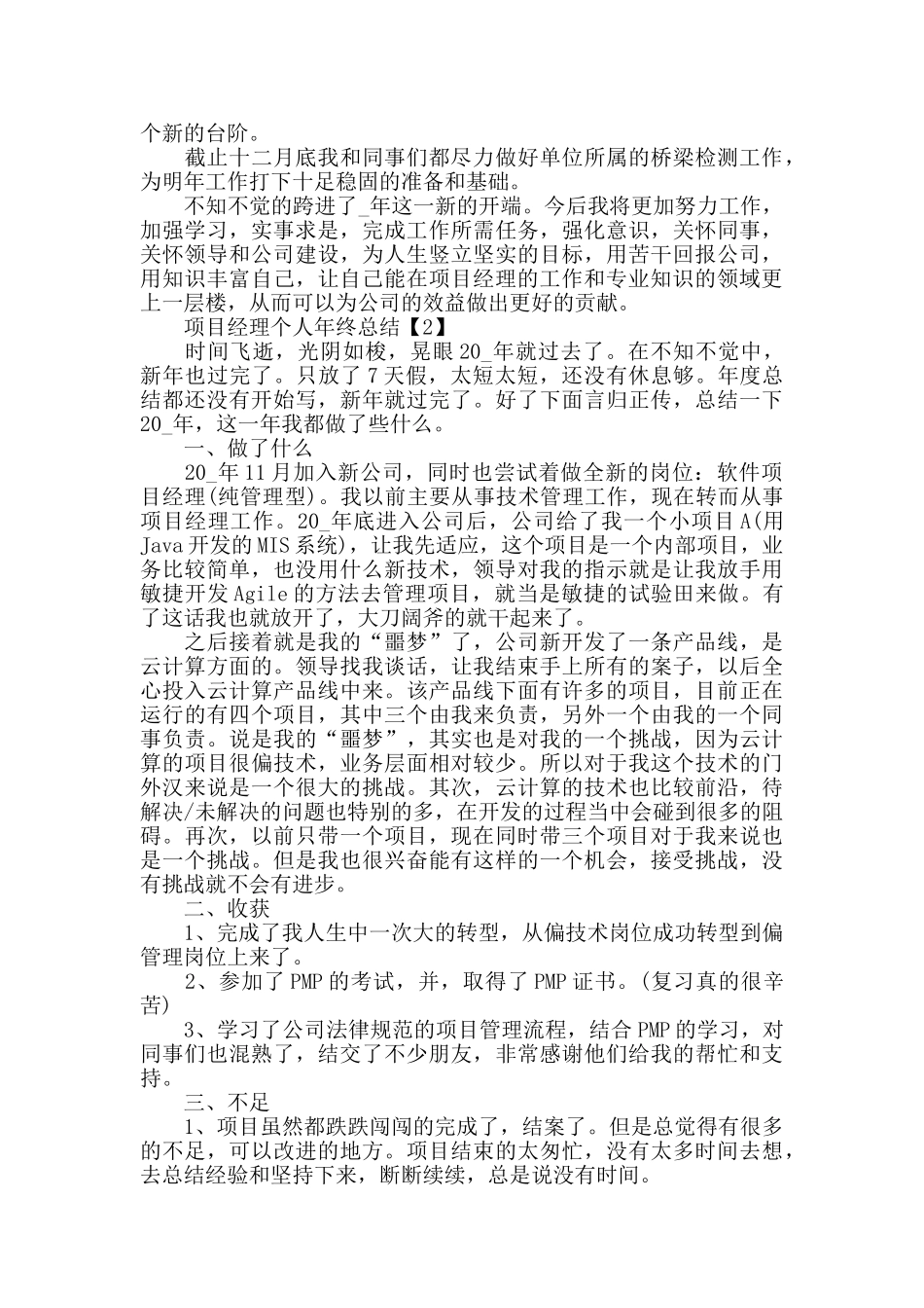 项目经理个人年终总结范文2024_第2页