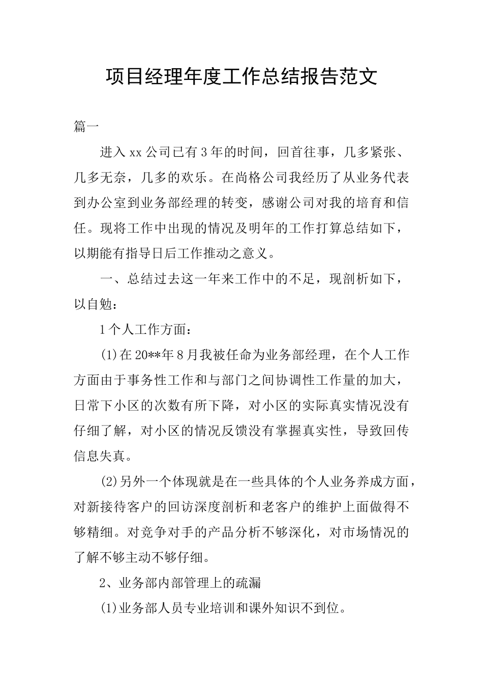 项目经理年度工作总结报告范文_第1页
