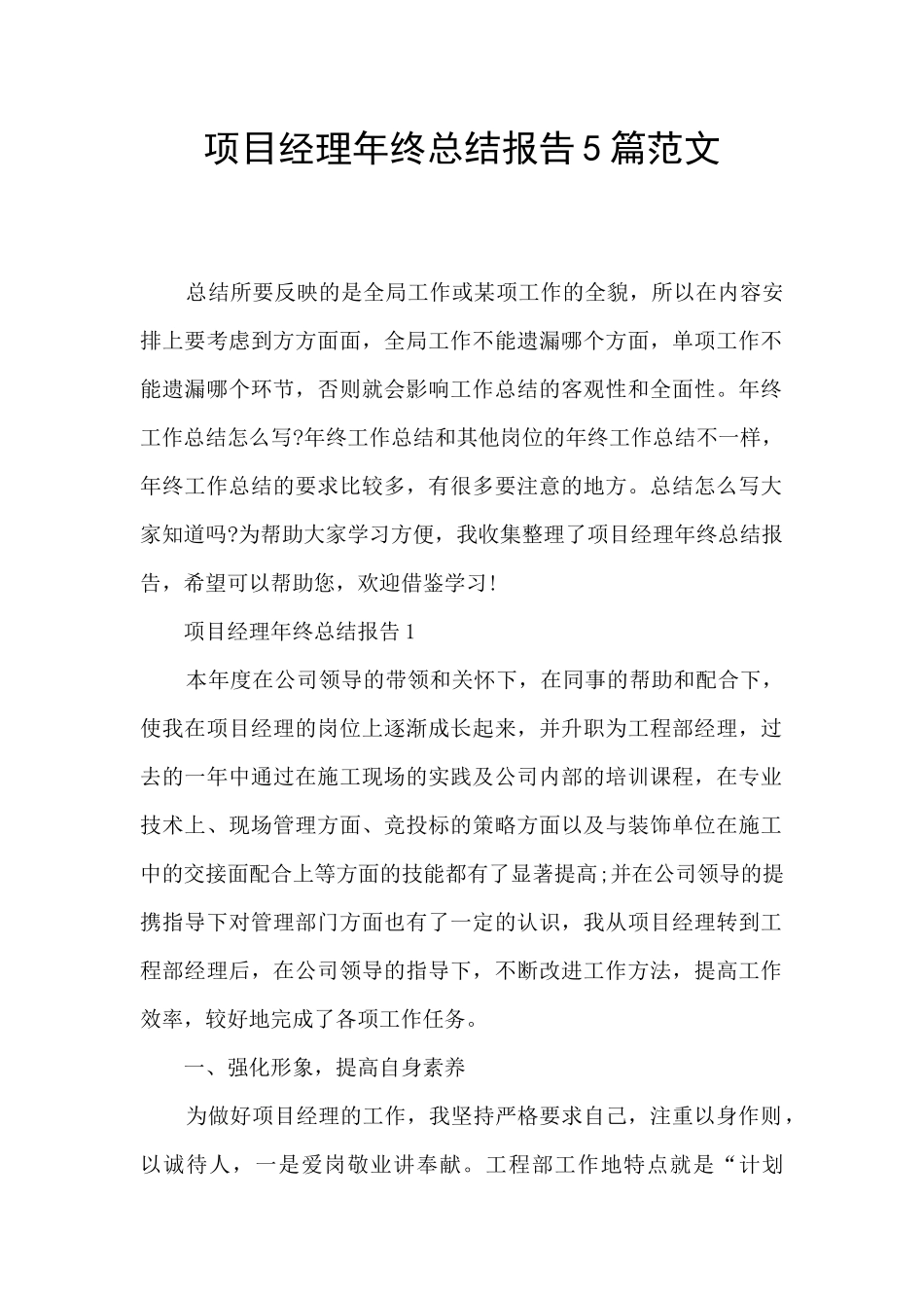 项目经理年终总结报告5篇范文_第1页